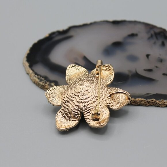 Flower jewelry brooch pin pendant nature white pearl green yellow gold tone - Picture 5 of 12